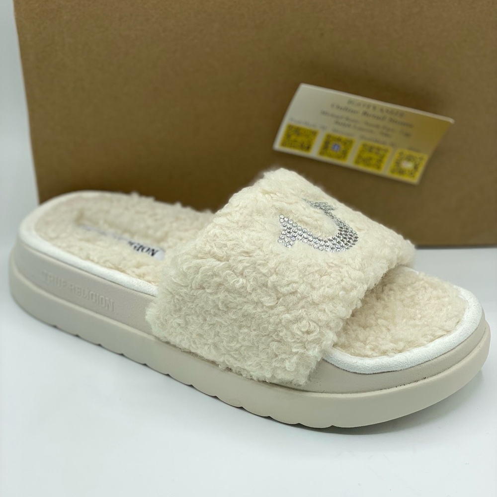 TRUE RELIGION LAMIA FUZZY CHUNKY BLING SLIDES